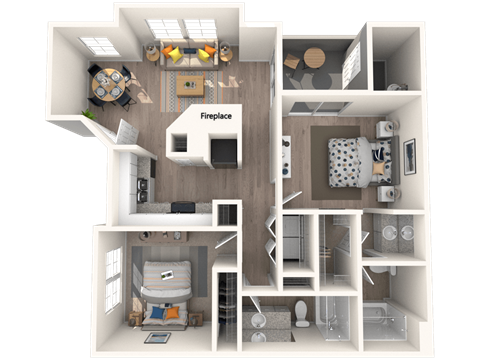 Floor plan for 2 beds, 2 baths, 911 sqft